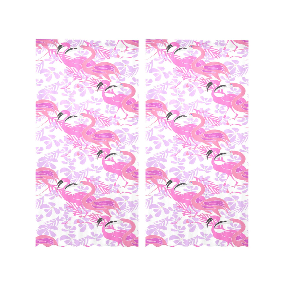 Pink flamingo flower pattern Gauze Curtain