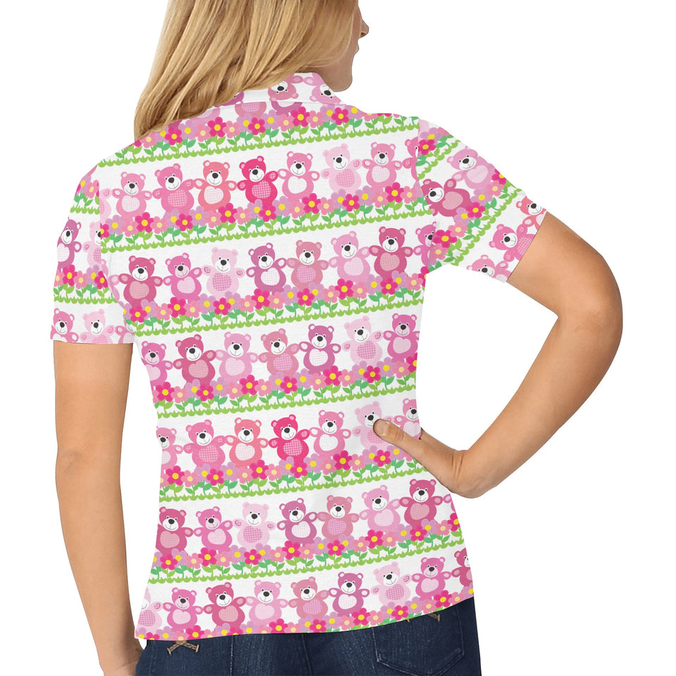 Teddy Bear Pattern Print Design 04 Women's All Over Print Polo Shirt