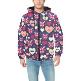 British Pattern Print Design 02 Men's Padded Hooded Jacket