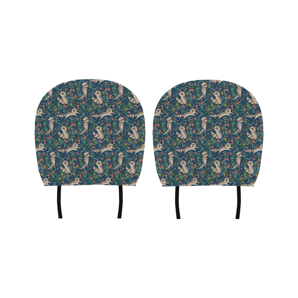 Raccoon tropical leaves pattern Car Headrest Cover
