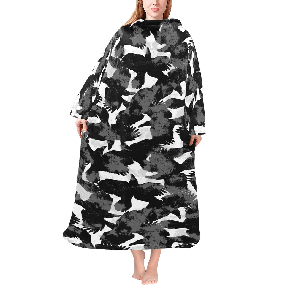 Crow illustration pattern Blanket Robe with Sleeves