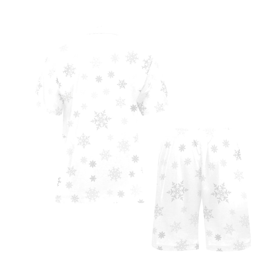 Snowflake pattern white background Men's V-Neck Short Pajama Set