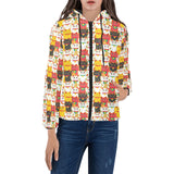 Colorful Maneki neko cat pattern Women's Padded Hooded Jacket