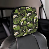 White orchid flower tropical leaves pattern blackg Car Headrest Cover