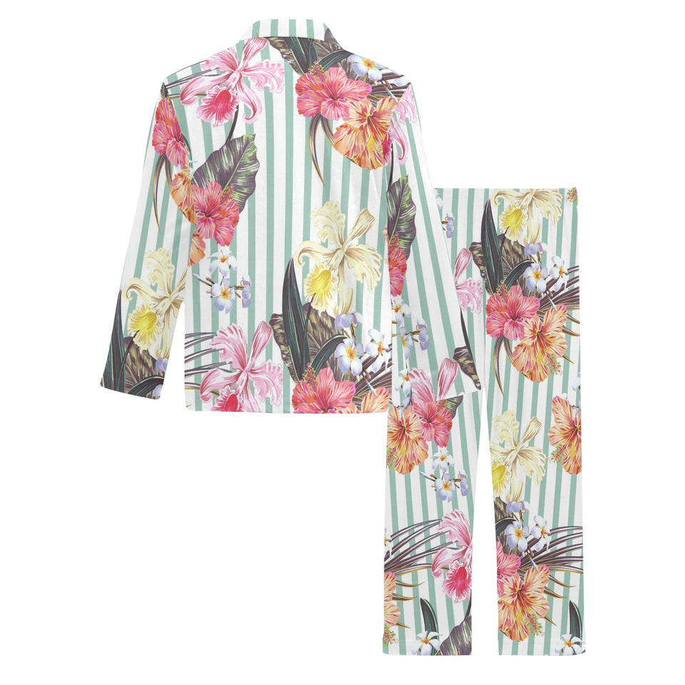 Colorful orchid flower pattern Men's Long Pajama Set