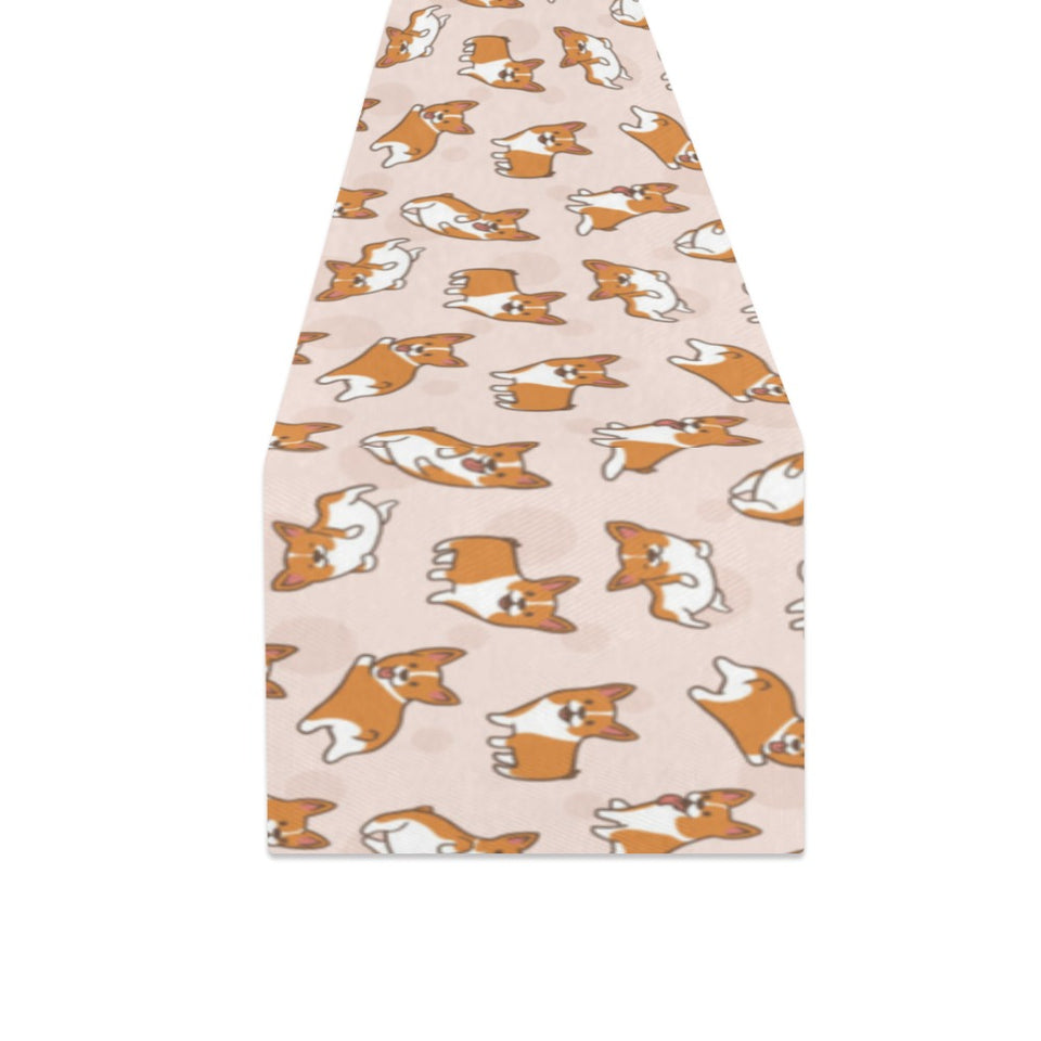 Cute Corgis Pattern pink background Table Runner