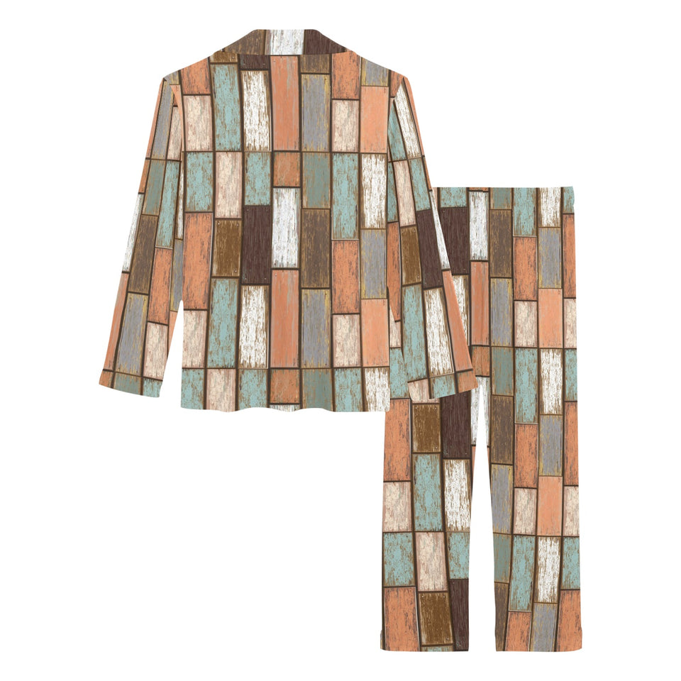 Wood Printed Pattern Print Design 02 Women's Long Pajama Set