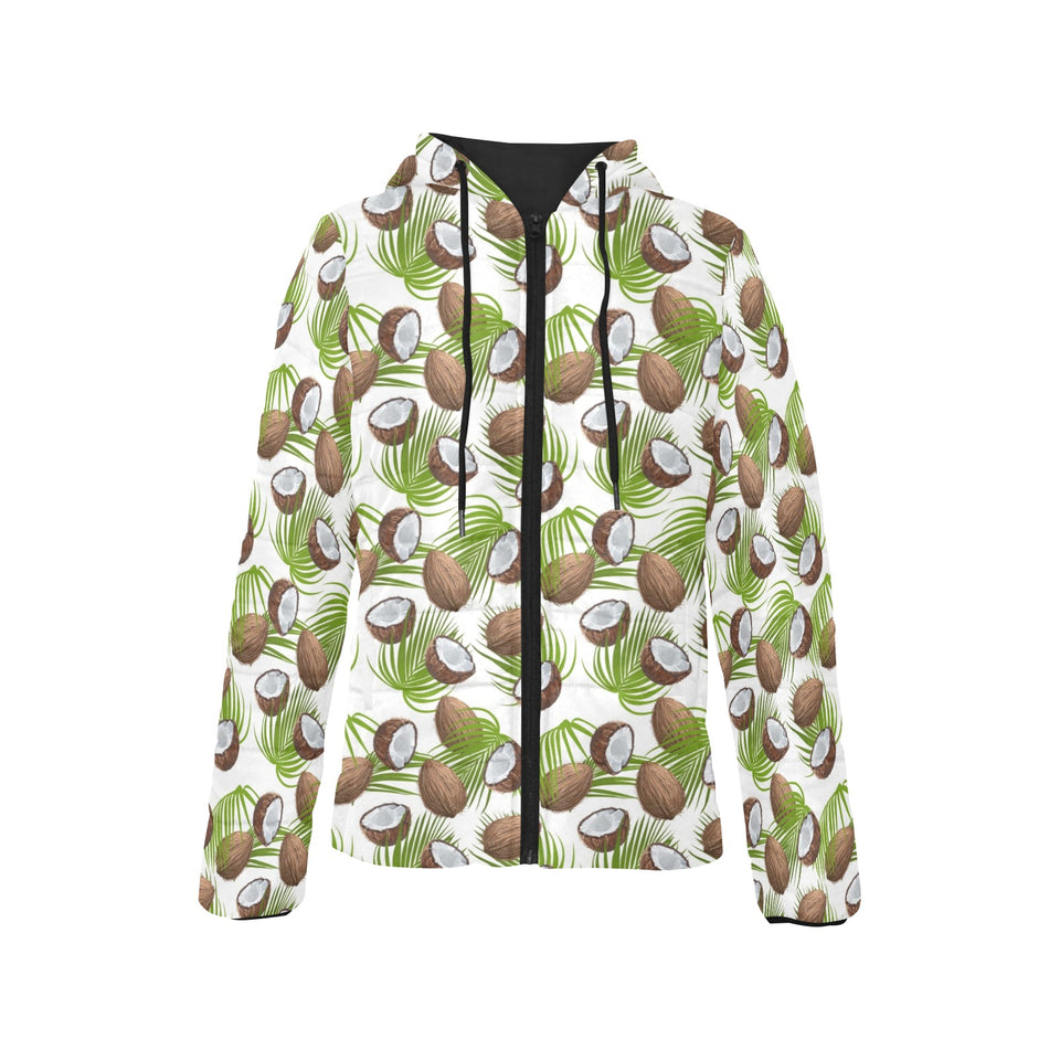Coconut Pattern Print Design 04 Women's Padded Hooded Jacket
