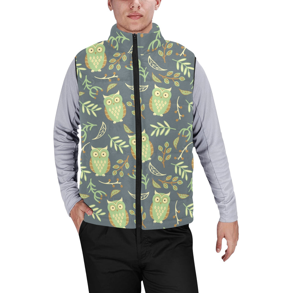 Cute owls leaves pattern Men's Padded Vest