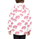 Pink lotus waterlily pattern Kids' Boys' Girls' Padded Hooded Jacket