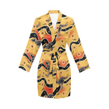 Kangaroo Australian aboriginal art pattern Women's Long Sleeve Belted Night Robe