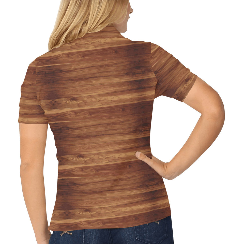 Wood Printed Pattern Print Design 04 Women's All Over Print Polo Shirt