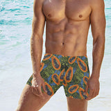Colorful papaya tropical leaves Men's Swimming Trunks