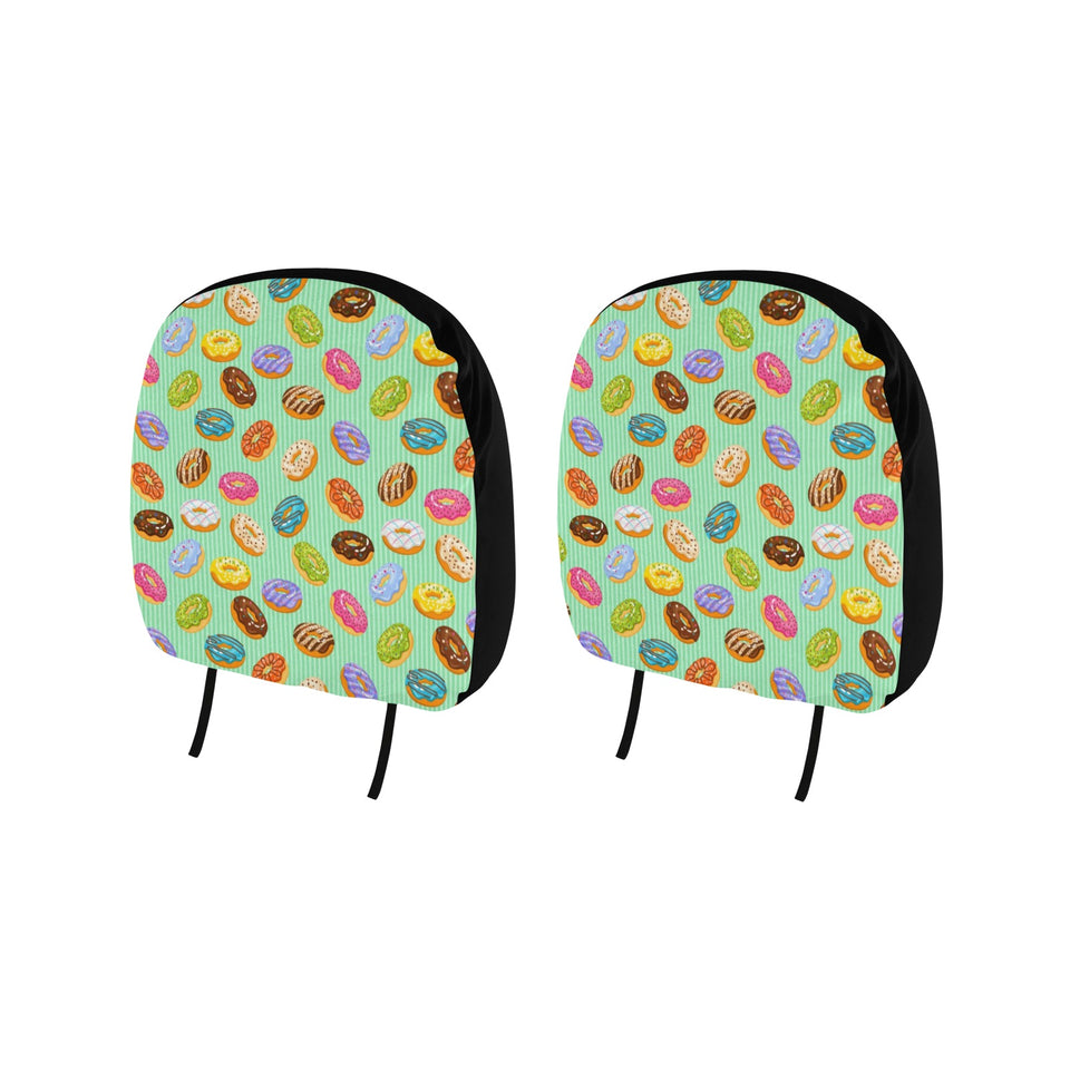 Colorful donut pattern green background Car Headrest Cover