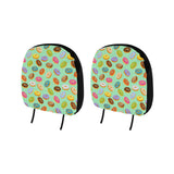 Colorful donut pattern green background Car Headrest Cover