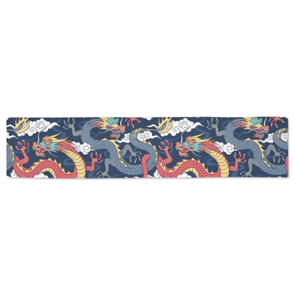 Blue red dragon cloud pattern Table Runner