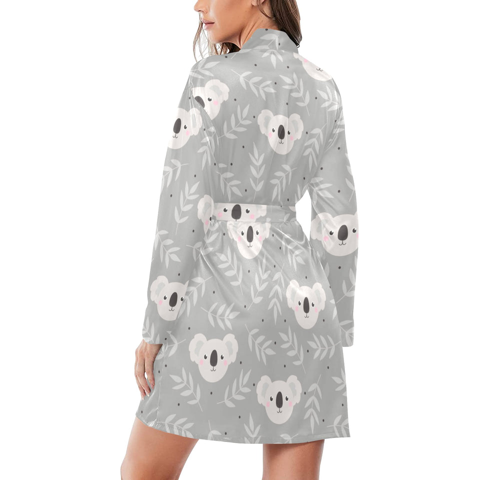 Cute koala leaves pattern Women's Long Sleeve Belted Night Robe