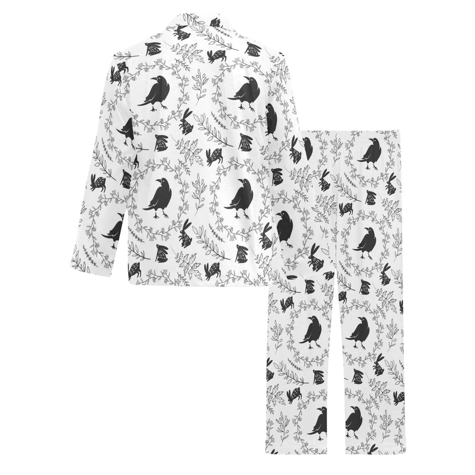 Crows floral wreath rabbit pattern Men's Long Pajama Set