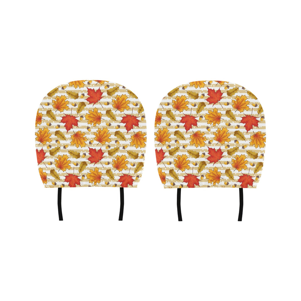Maple leaf oak leaf acorns beige striped backgroun Car Headrest Cover