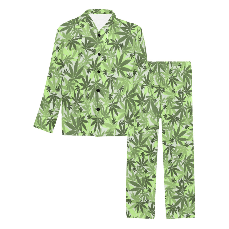 Canabis Marijuana Weed Pattern Print Design 01 Men's Long Pajama Set
