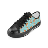 Fox pattern blue b ackground Kids' Boys' Girls' Low Top Canvas Shoes Black