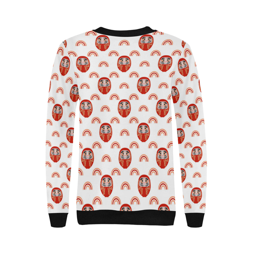 Daruma japanese wooden doll design pattern Women's Crew Neck Sweatshirt