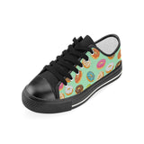 Colorful donut pattern green background Kids' Boys' Girls' Low Top Canvas Shoes Black