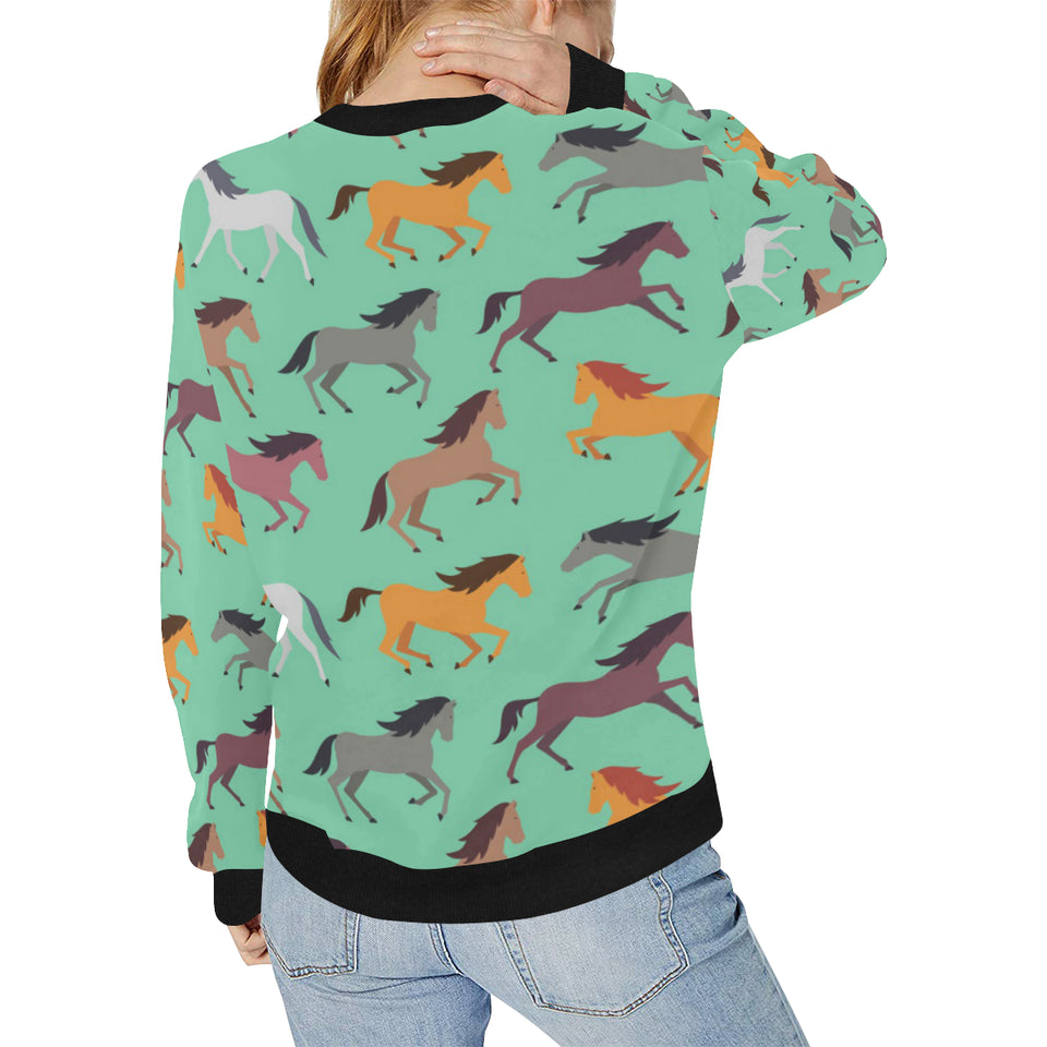 Colorful horses pattern Women's Crew Neck Sweatshirt