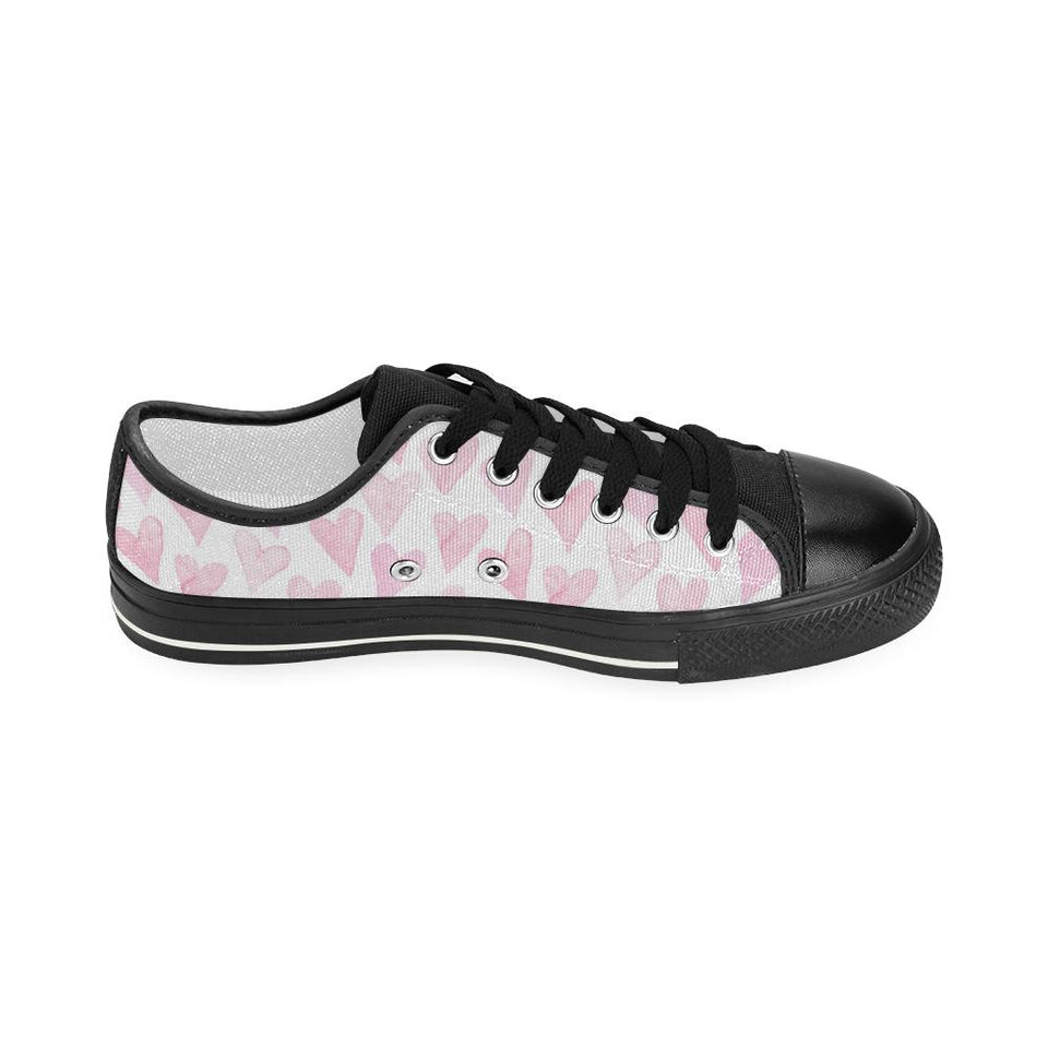 Watercolor pink heart pattern Kids' Boys' Girls' Low Top Canvas Shoes Black
