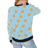 Brown cute pomeranian blue blackground Women's Crew Neck Sweatshirt