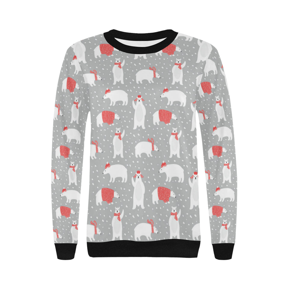Cute polar bear christmas snow pattern Women's Crew Neck Sweatshirt