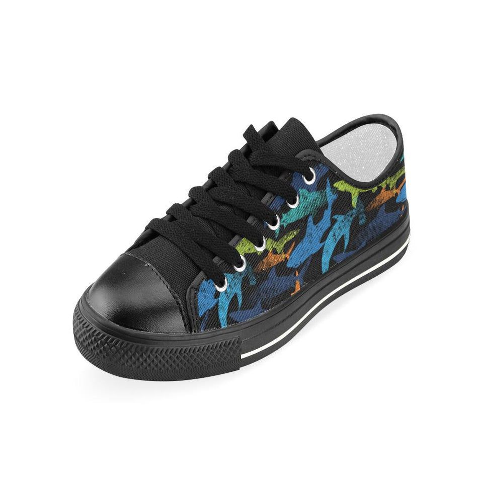 Colorful shark Kids' Boys' Girls' Low Top Canvas Shoes Black