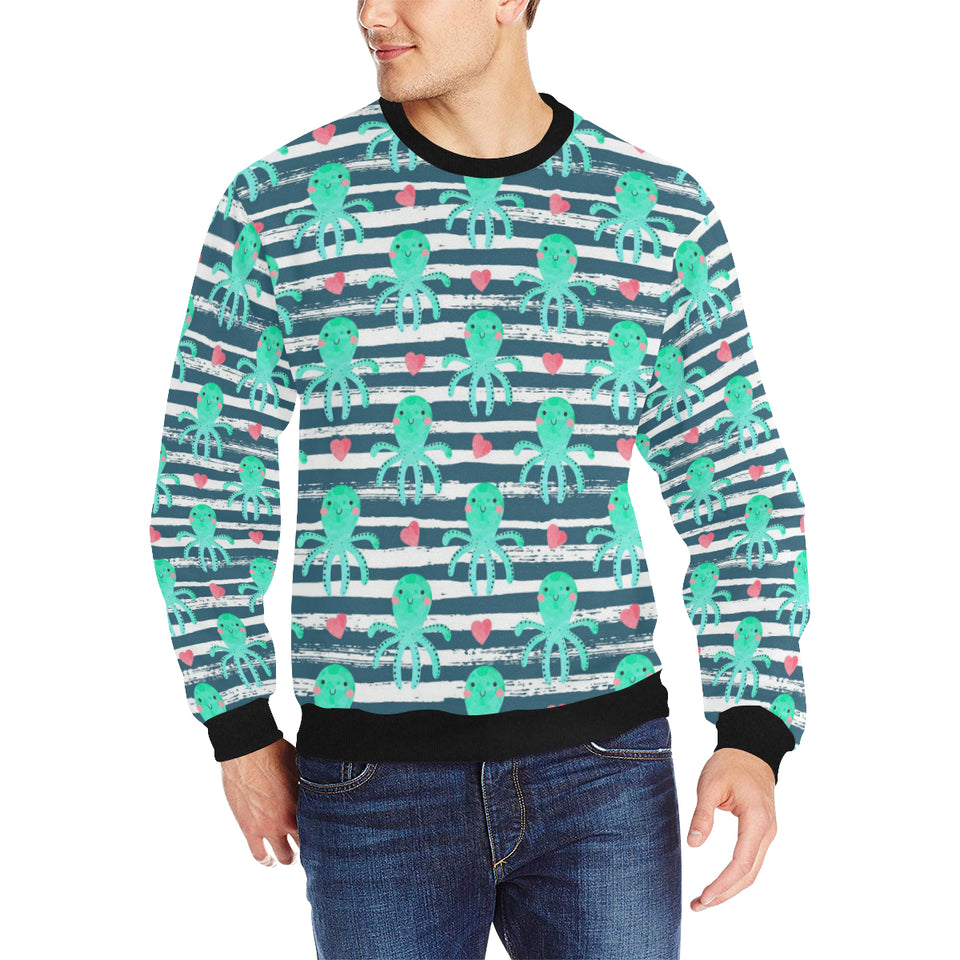 Cute octopuses heart striped background Men's Crew Neck Sweatshirt