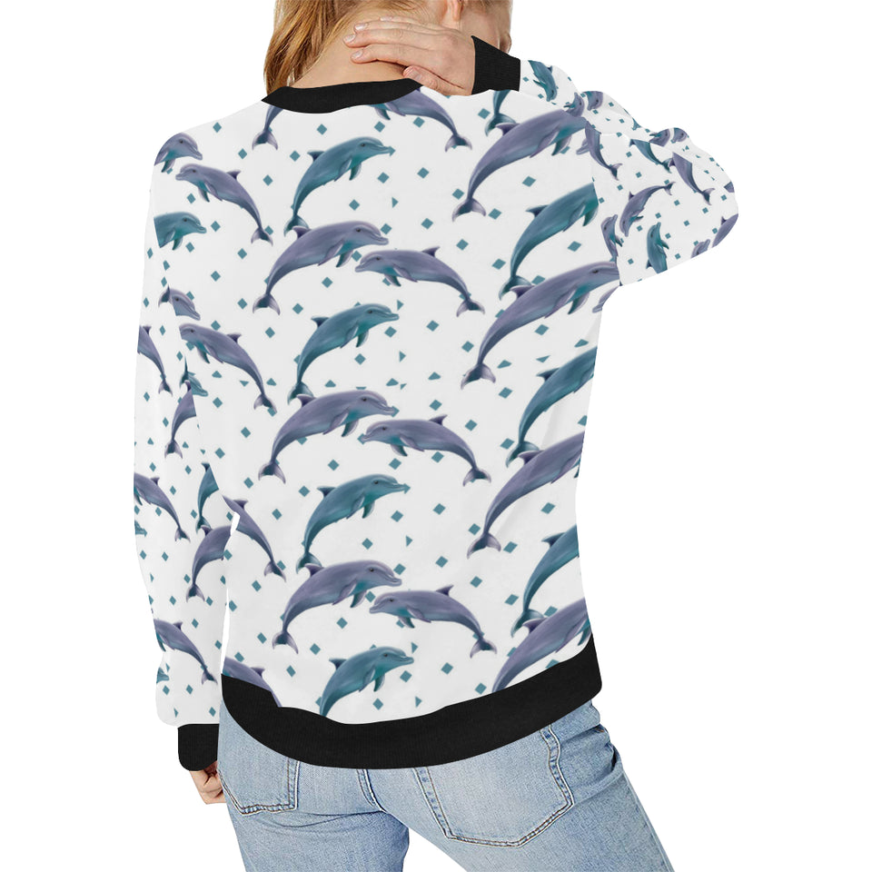 Dolphins pattern dotted background Women's Crew Neck Sweatshirt