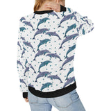 Dolphins pattern dotted background Women's Crew Neck Sweatshirt