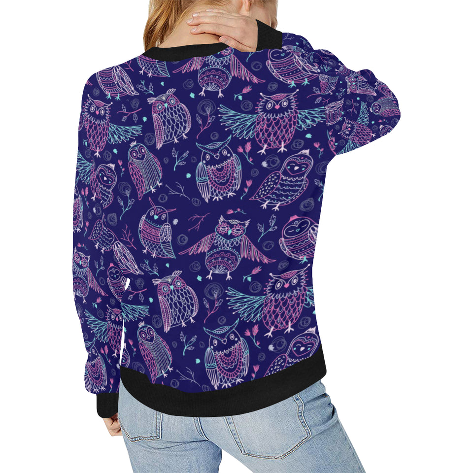 Cute owls pattern boho style ornament Women's Crew Neck Sweatshirt
