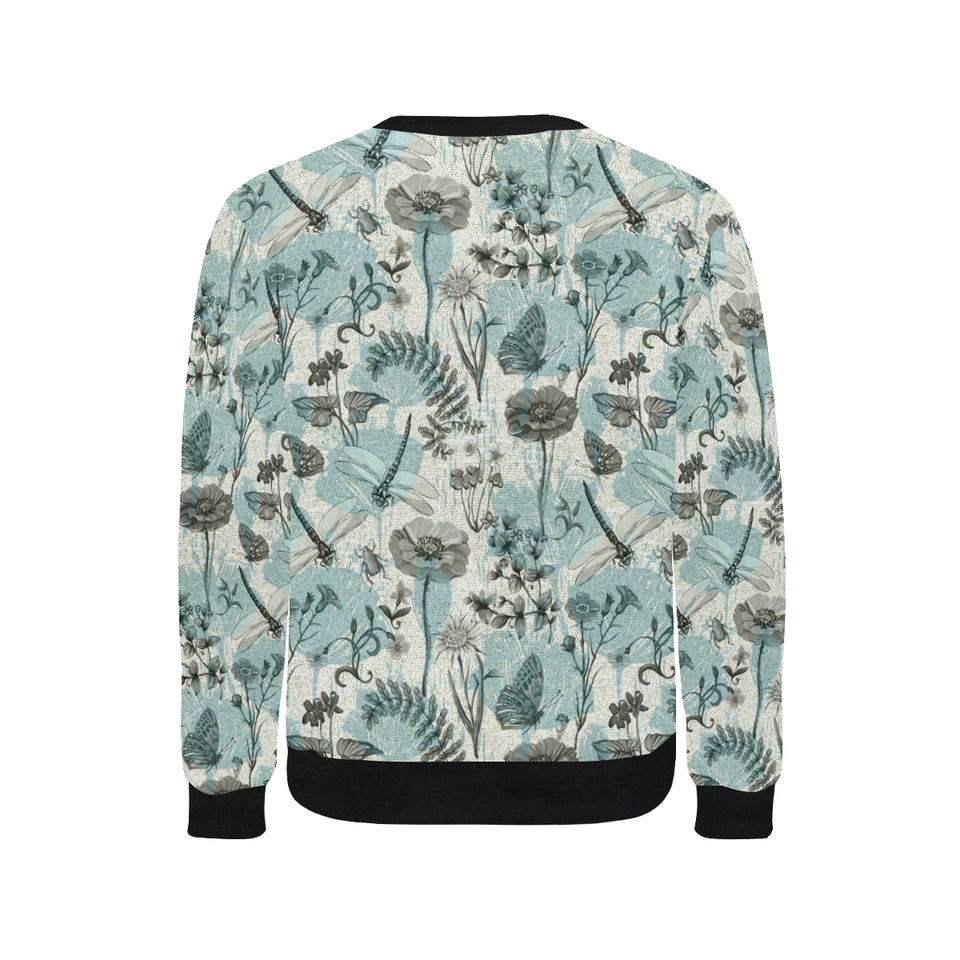 Dragonfly Butterfly Plants insect flower vintage s Men's Crew Neck Sweatshirt