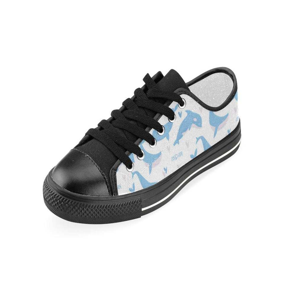 Blue whale pattern Kids' Boys' Girls' Low Top Canvas Shoes Black