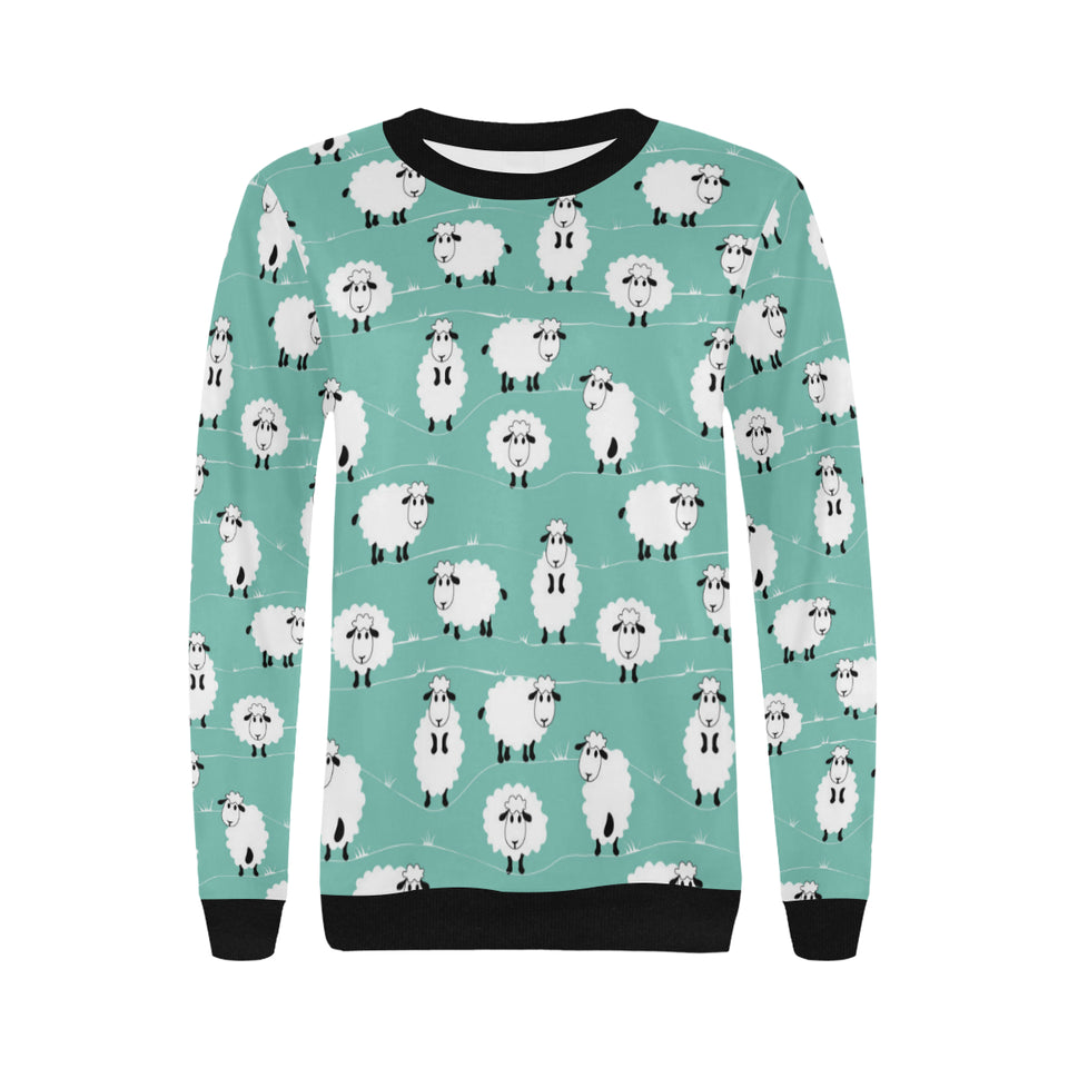 Cute sheep green background Women's Crew Neck Sweatshirt