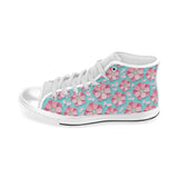 3D sakura cherry blossom pattern Men's High Top Canvas Shoes White