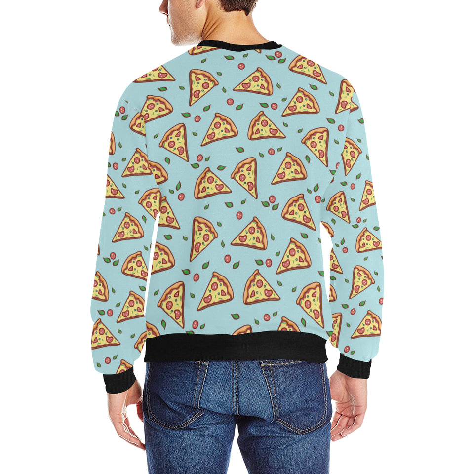 Hand drawn pizza blue background Men's Crew Neck Sweatshirt
