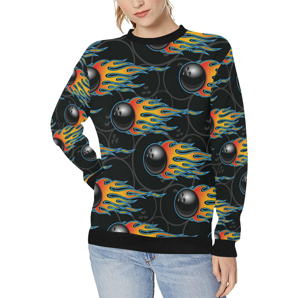 Bowling balls flame pattern Women's Crew Neck Sweatshirt