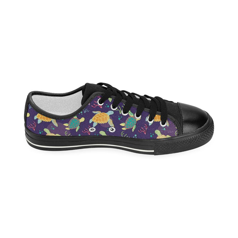 Colorful sea turtle pattern Kids' Boys' Girls' Low Top Canvas Shoes Black