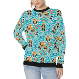 Cute sea otters fishe sea urchin pattern Women's Crew Neck Sweatshirt