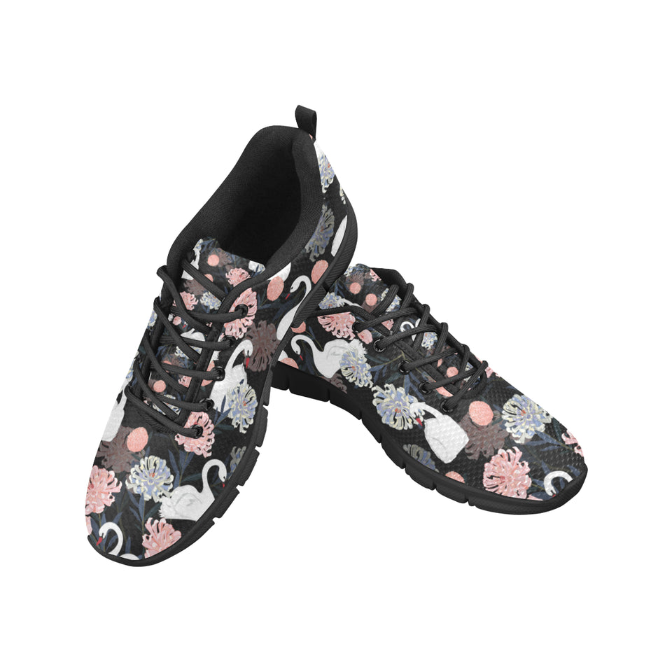 white swan blooming flower pattern Women's Sneaker Shoes