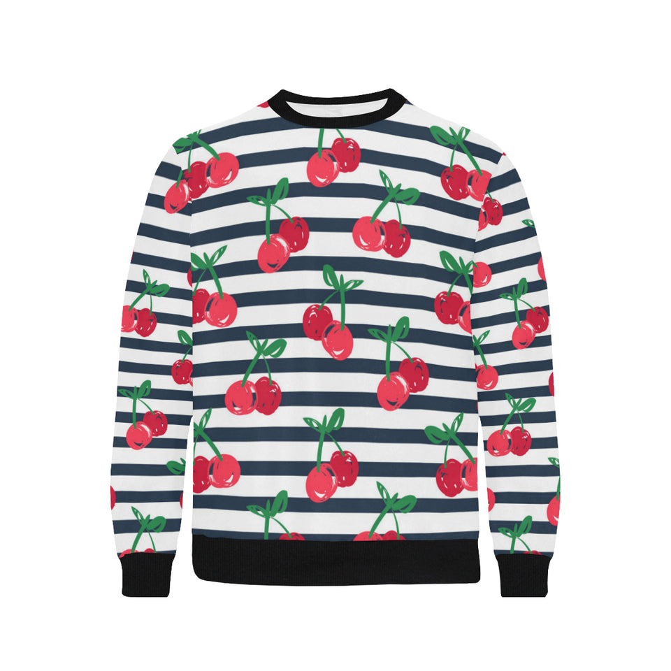 Hand drawn cherry pattern striped background Men's Crew Neck Sweatshirt