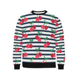 Hand drawn cherry pattern striped background Men's Crew Neck Sweatshirt