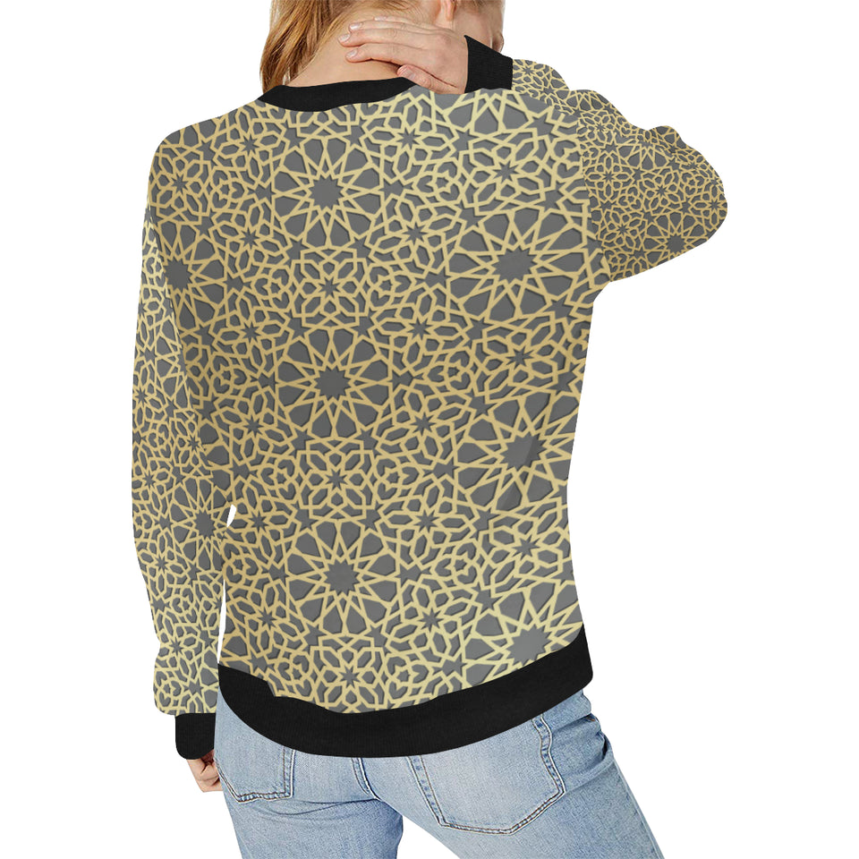arabic star gold pattern Women's Crew Neck Sweatshirt