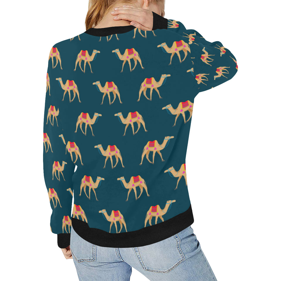 Camel pattern blue blackground Women's Crew Neck Sweatshirt