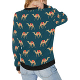Camel pattern blue blackground Women's Crew Neck Sweatshirt